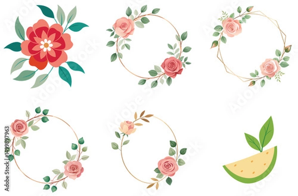 Fototapeta A vibrant floral vector design of spring flowers with a butterfly, creating a beautiful nature pattern illustration perfect for a card or wallpaper border