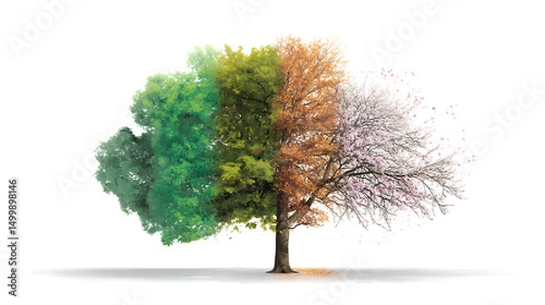 Obraz Seasons of Change: Single Tree Photographed From Same Angle Showing Spring, Summer, Autumn and Winter Transitions