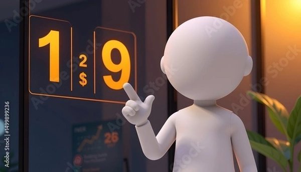 Fototapeta Smiling 3D figure pointing at a virtual follower count