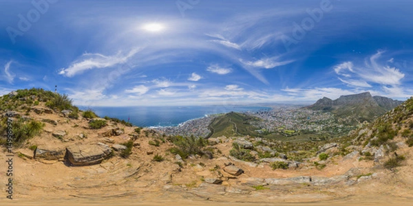 Fototapeta Pełna wirtualna panorama 360 szczytów Lions Head i Table Mountain w Kapsztadzie w RPA