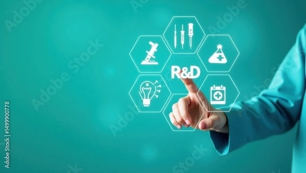Obraz Interactive graphic displaying research and development icons.