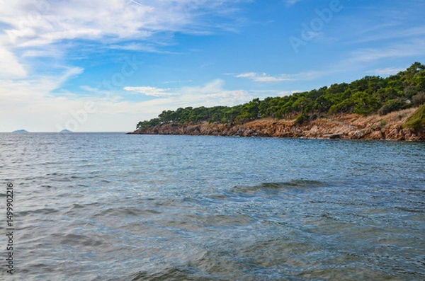Fototapeta Marmara sea and Dilburnu point scenic view from Yorukali beach on Buyukada island (Adalar, Turkiye)