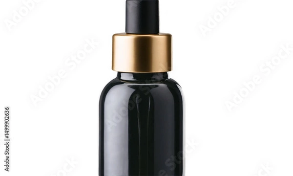 Obraz Luxurious dropper bottle in frosted glass with shiny gold top, isolated on transparent background for high-end skincare, beauty product presentations, and branding templates

