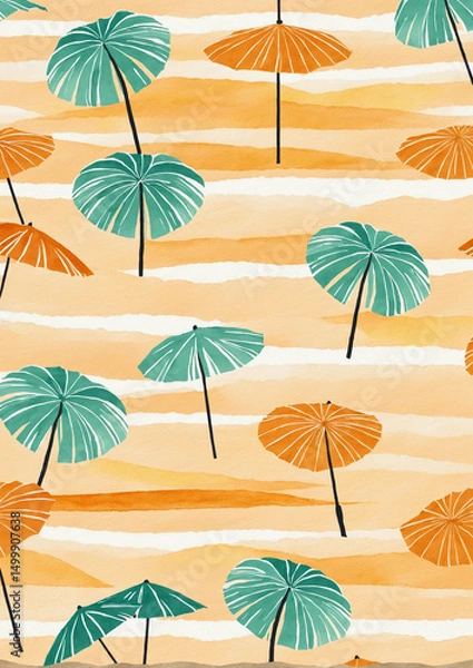Obraz Watercolor Beach Umbrellas Seamless Pattern