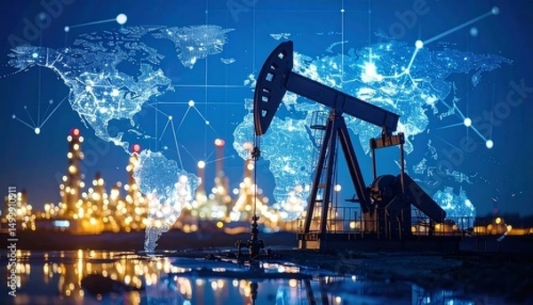 Obraz Global Oil Industry at Night.
