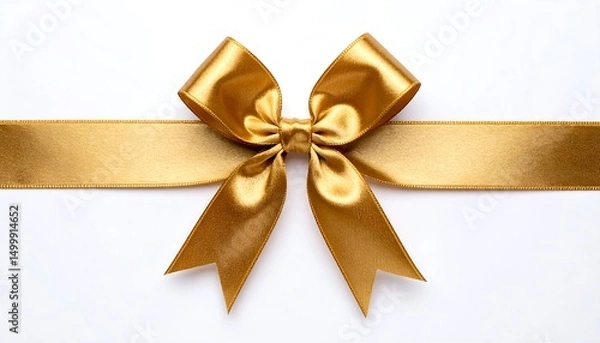 Obraz Gold ribbon bow with white background.