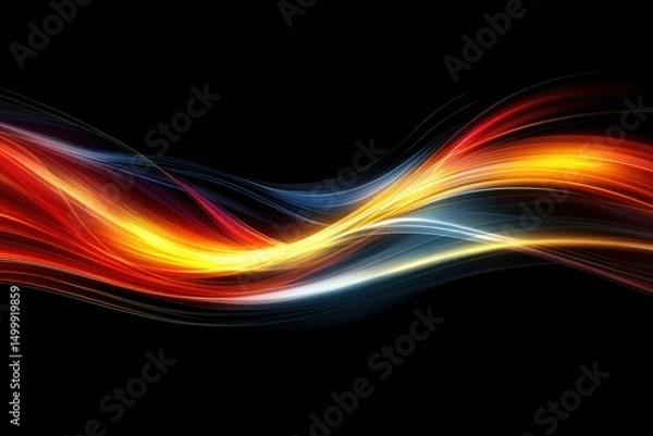 Fototapeta Vibrant Flowing Light Waves in Red, Orange, Blue and Yellow Tones