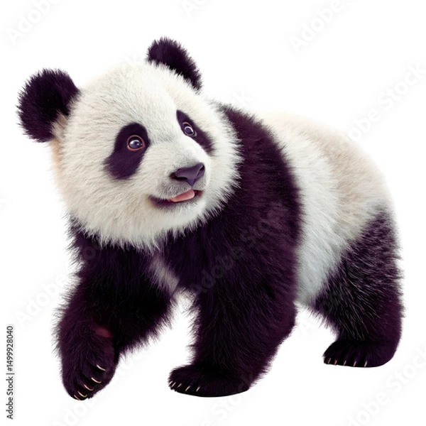 Fototapeta Young Panda with Bamboo - PNG Image