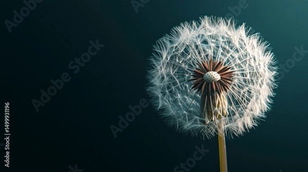 Obraz Dandelion flower head on dark green background with copy space
