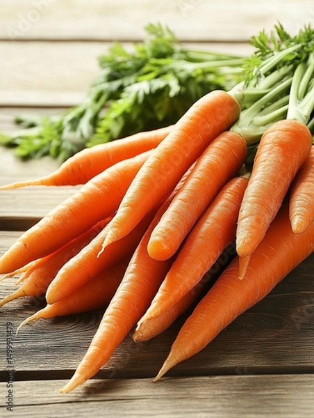 Fototapeta fresh carrot bunch on wooden background. AI Generative