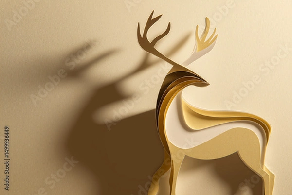 Fototapeta Stylized paper art representation of a deer casting shadows on a textured background