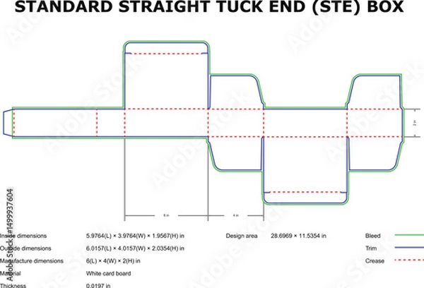 Fototapeta Standard straight tuck end box die cut template design