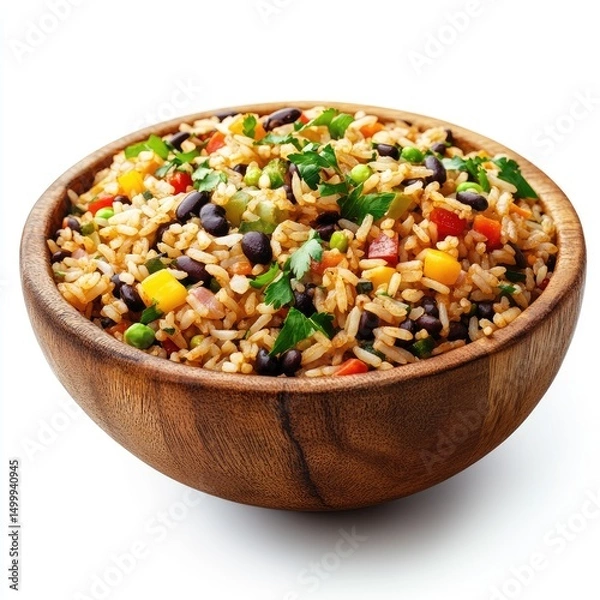 Obraz Wooden bowl filled with vibrant mixed rice and beans