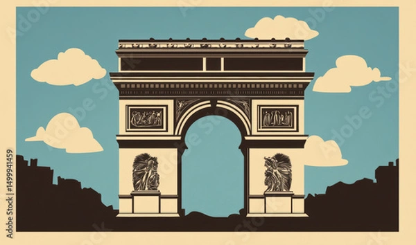 Fototapeta paris illustration triomphe style shapes color