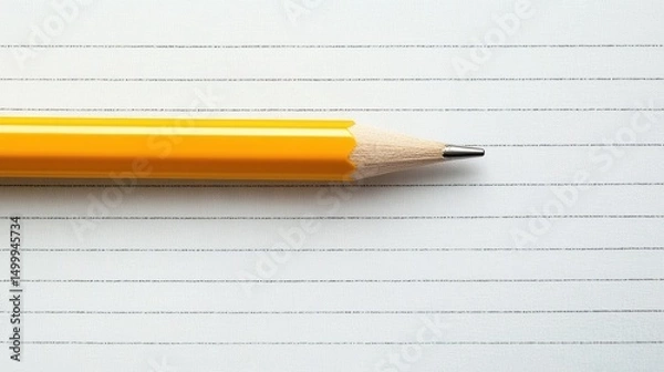 Obraz A yellow pencil rests on sheet music paper with horizontal staff lines.