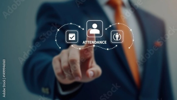 Fototapeta Person interacting with a digital attendance system.