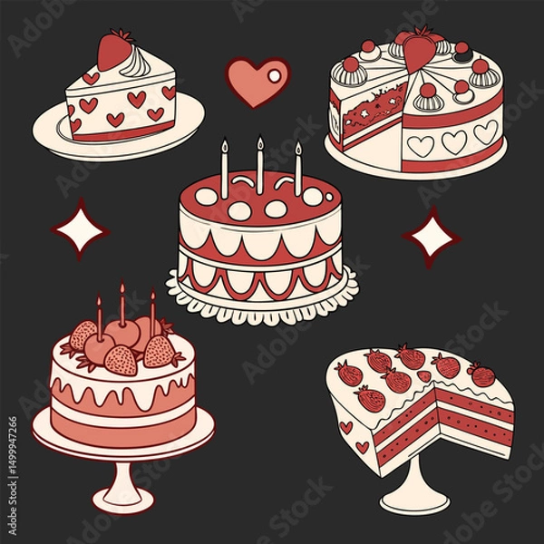 Obraz Celebration cakes in sketch style.