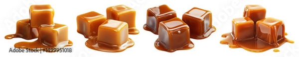 Fototapeta PNG Delicious caramel cubes melting, transparent background