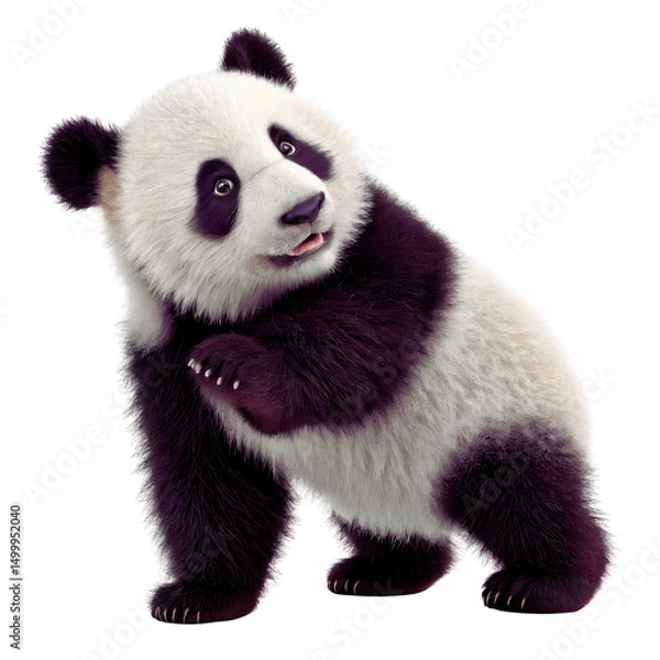 Fototapeta Young Panda with Bamboo - PNG Image