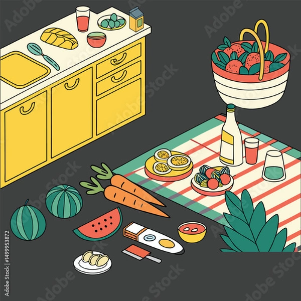 Obraz Seamless pattern with hand drawn kitchen utensils. Vector illustration