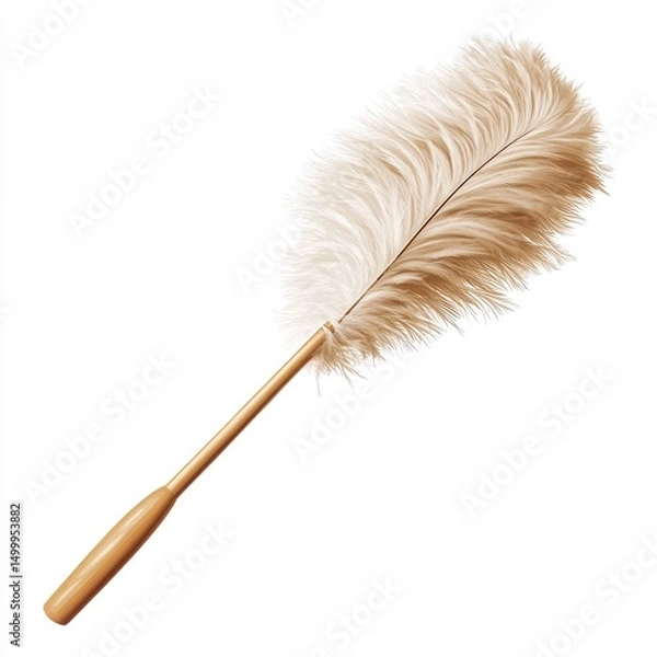 Fototapeta Light beige feather duster on a light brown handle