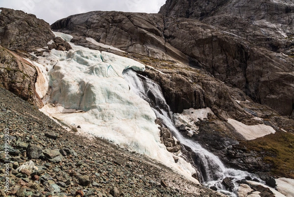 Obraz Small glacier and waterfall on the slope in Tien-Shan mauntains, Kyrgyzstan