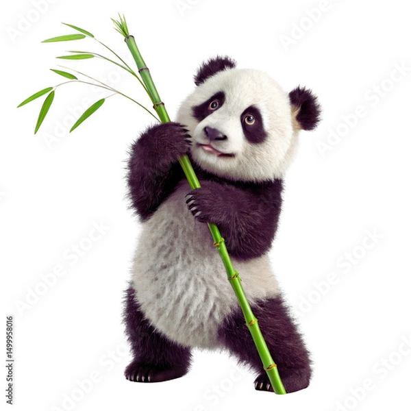 Fototapeta Young Panda with Bamboo - PNG Image