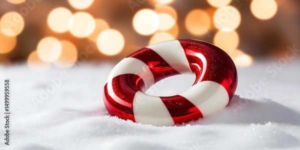 Fototapeta Holiday Candy Cane Ornament with Warm Background Lights

