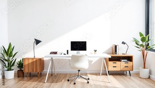 Fototapeta Clean Minimalist Workspace, Modern Design Concept