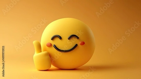 Fototapeta Thumb-up emoticon winking, symbolizing a positive, fun, and playful gesture for communication.