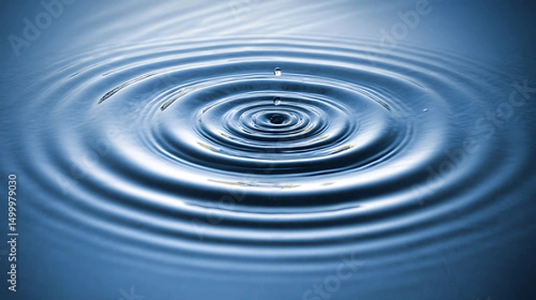 Obraz Concentric Water Ripples Expanding Outward from Central Droplet Impact in Clear Blue Water Surface