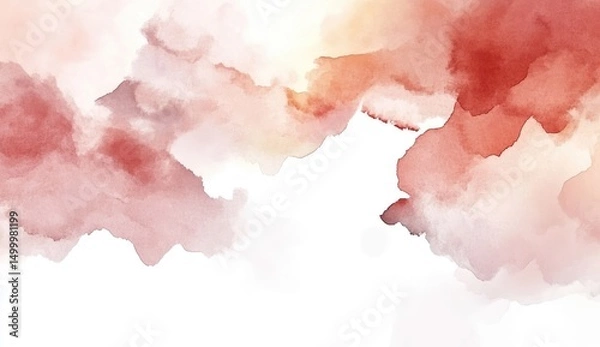 Fototapeta Abstract watercolor washes of soft, muted red and peach tones on white