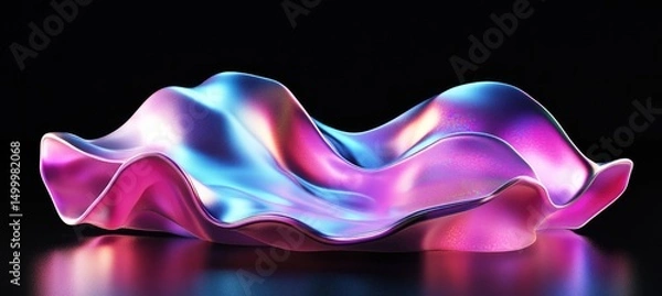Fototapeta Abstract iridescent form, flowing and wavy, vibrant colors of pink, purple, and blue