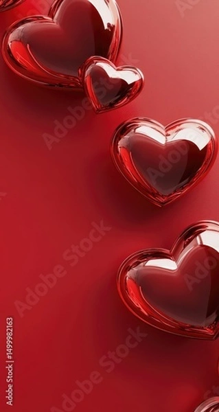 Fototapeta Red hearts cascade against a deep red background
