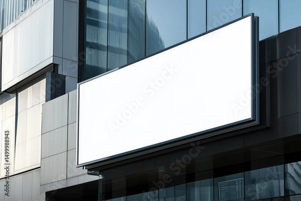Obraz Blank white restaurant or shop sign mockup, large billboard banner on a storefront template.