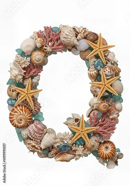 Fototapeta Seaside Wonders Alphabet Typeface made of Seashells Starfish and other Ocean Treasures the character Q
