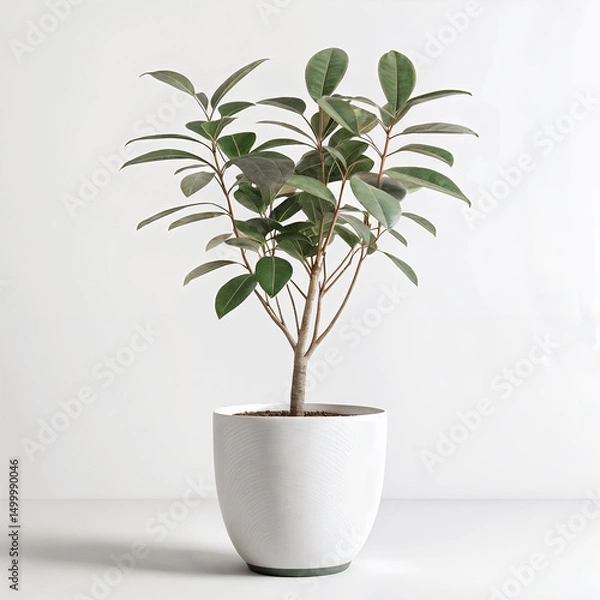 Fototapeta Ficus microcarpa plant in a white pot isolated on white background, a beautiful indoor plant