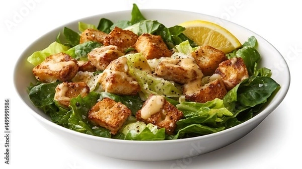 Fototapeta Crispy Chicken Salad with Lemon Wedge