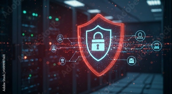 Obraz Digital Shield Cybersecurity and Data Protection in Server Room