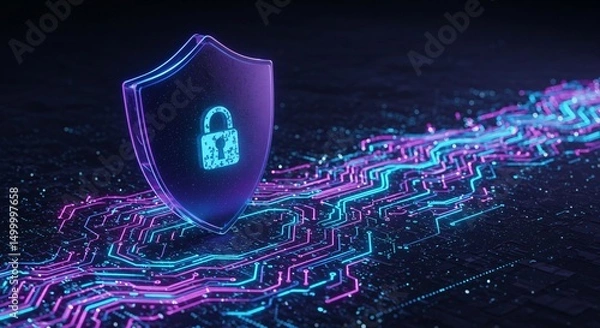 Fototapeta Cyber Security Shield Digital Protection and Data Privacy Concept