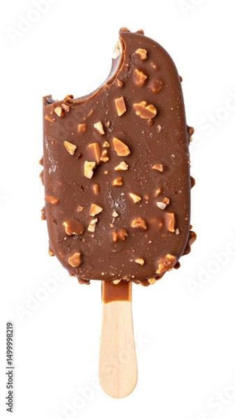 Fototapeta bitten brown popsicle with nuts isolated on transparent background, png