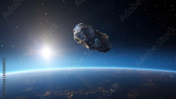 Obraz Picture of a meteorite flies over the surface of the Earth. The cosmic threat of the disappearance of civilization.