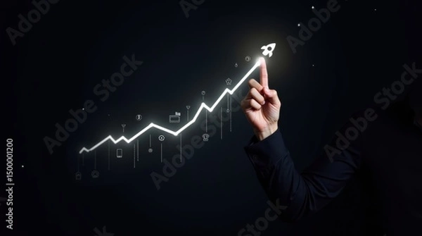 Fototapeta Projected growth trajectory highlighted by a pointing finger.