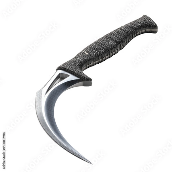 Obraz Sharpened steel sickle with curved blade isolated on transparent background (2)