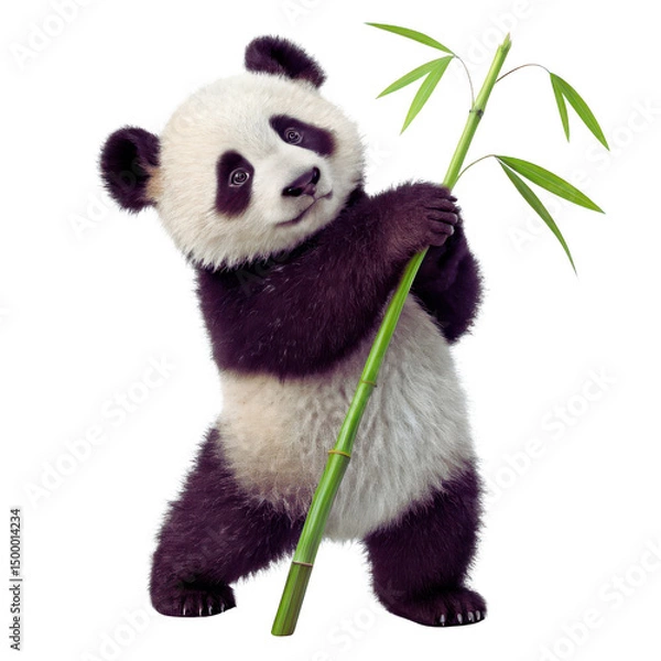 Fototapeta Cute Panda Holding Bamboo Branch - PNG