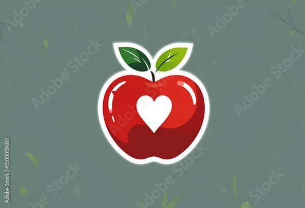 Fototapeta A modern, minimalist logo of a red apple with a single green leaf on top, 