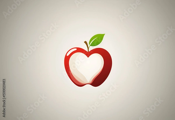 Fototapeta A modern, minimalist logo of a red apple with a single green leaf on top, 