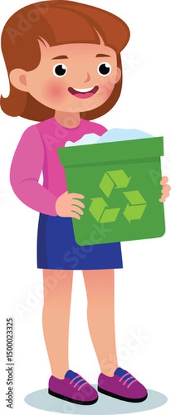 Obraz Smiling Girl Holding a Recycling Bin