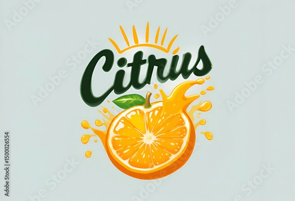 Fototapeta A vibrant and energetic logo for a fresh juice brand featuring an orange split in half with a juicy splash