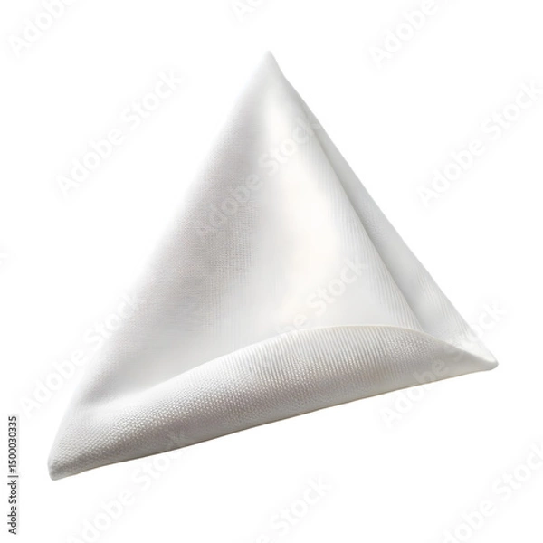 Fototapeta White dinner napkin folded triangle shape isolated on white background